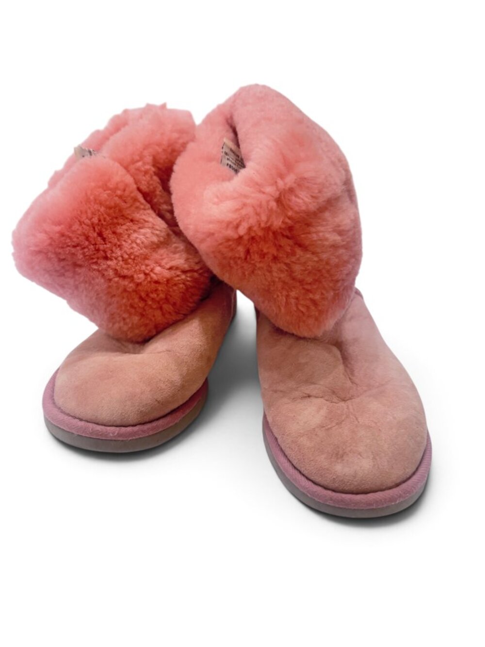 UGG Australia Womens Pink Suede Shearling Slipper Boots Size 6 Foldover Cuff
